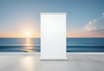 Wall Mural - an empty white door with the sun rising over the ocean