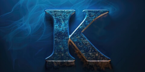 Close up of the letter K on a blue background. Suitable for educational and design projects