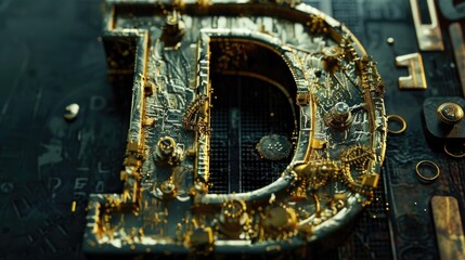 Poster - Close up of a metal letter on a computer motherboard. Suitable for technology concepts
