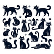 © Hakim Ullah - Set of black cats. Collection of silhouette of funny cats in different poses. Vector illustration isolated on white background. Drawing with children. 2d Black