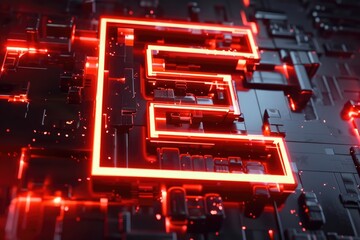 Poster - A computer circuit board with glowing red letters, suitable for technology concepts