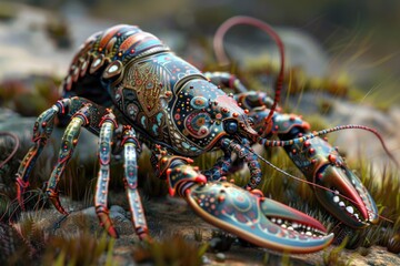 Close up of a lobster on a rock. Perfect for seafood restaurant menus