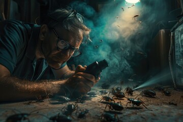 Poster - A man looking at a cell phone. Suitable for technology concepts