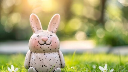 Small Toy Rabbit Sitting in Grass