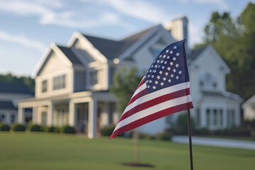 New house and american flag