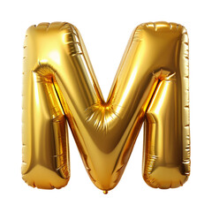 3D Gold Balloon Letter M cut out isolated PNG transparent