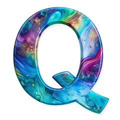 Wall Mural - Fluid Art Liquid Letter Q - Vibrant Abstract Design cut out isolated PNG transparent