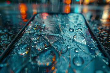 Poster - A cracked smartphone screen, reflecting the fragility of modern communication systems. Concept of technological breakdown and digital crisis. Generative Ai.