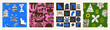 © anya - Set of Aesthetics Abstract contemporary seamless pattern with hand drawn textured shapes, spots, scribble and lines. Vibrant grunge geometric brutalism y2k 2000s print. Modern collage