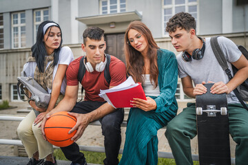 Poster - group of teenage students gen z in front of school university study