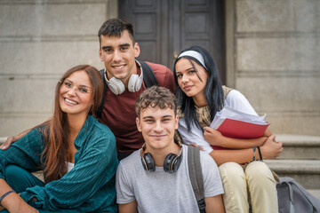 Poster - group of teenage students gen z sit in front of school university