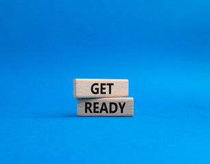 Wall Mural - get ready symbol. wooden blocks with words get ready. beautiful pink background. business and get re