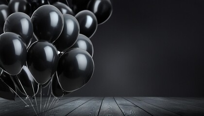 Poster - black friday background with black balloons flying in empty space holiday shopping sale design mockup