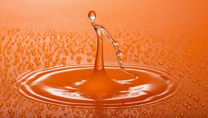 Sticker - close up water drop on orange background