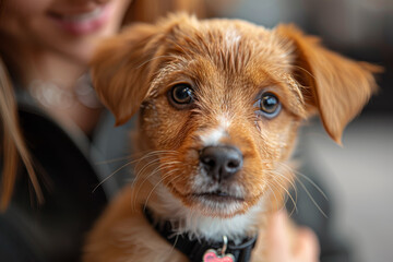 Poster - a puppy receiving a microchip implant for identification and safety. concept of pet identification a