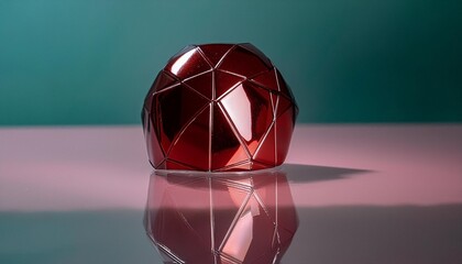 Poster - a close up of a red object on a pink surface with a reflection of the object in the middle of the image and the light reflecting off of the object