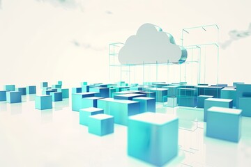 Fototapete - digital illustration of cloud technology with data flow, symbolizing cloud computing, online storage, and the connectivity of modern digital networks, Generative AI
