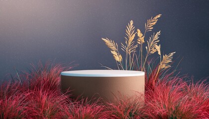 Sticker - empty podium with grassland plants natural plants