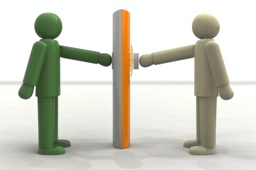 illustration of two figures exchanging information through a digital barrier, representing online co