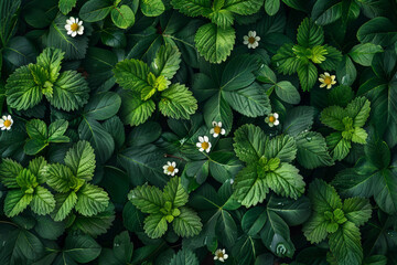 Wall Mural - Aerial perspective of a field of wildflowers in spring. Concept of renewal and natural splendor. Generative Ai.