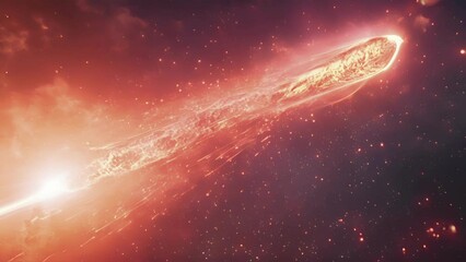 Wall Mural - a fleeting glimpse of a fiery red meteor streaks across the darkening sky leaving a trail of sparks 