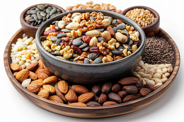 Sticker - A bowl of mixed nuts and seeds, symbolizing healthy snacking. Concept of energy-boosting foods. Generative Ai.