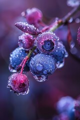 Wall Mural - Morning dew trends upon clusters of ripe blueberries