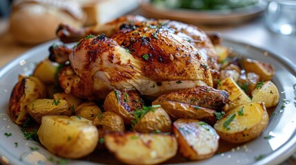 Wall Mural - Plated roast chicken with potatoes