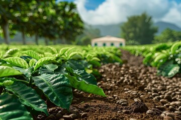 Aufkleber - A field filled with green plants and dirt. Generative AI