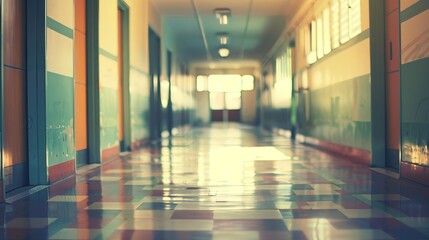 A hallway with a lot of windows and a lot of light. The hallway is very long and has a lot of space