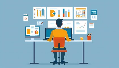 Imagine a flat design of a UXUI designer presenting a usability report