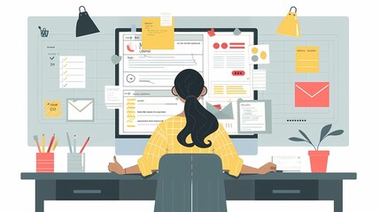 Imagine a flat design of a UXUI designer working on a highfidelity mockup