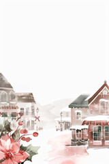 Wall Mural - Watercolor poster Merry Christmas and happy new year. Christmas holiday background illustration