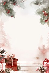 Wall Mural - watercolor poster merry christmas and happy new year. christmas holiday background illustration