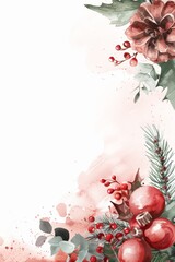 Wall Mural - Watercolor poster Merry Christmas and happy new year. Christmas holiday background illustration