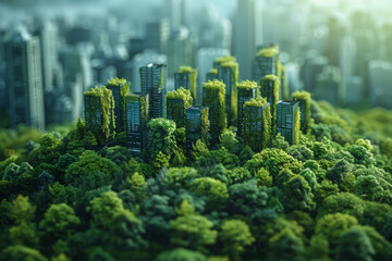Poster - a forest turning into a cityscape. concept of urbanization and progress. generative ai.