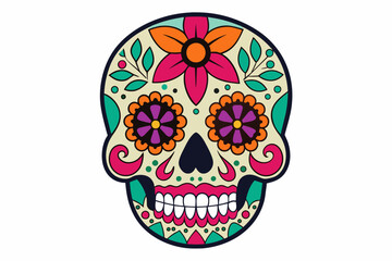 Wall Mural - Colorful sugar skull with floral designs for Day of the Dead. Isolated on white surface. Concept of Dia de los Muertos, Halloween, sugar skull, celebration, Mexican tradition