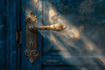 Blue door, gold handle