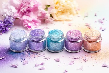 Aufkleber - A dynamic splash of pastel watercolors background, Beautiful multicolor pastel color background with color pot and glitters
