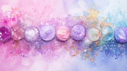 Aufkleber - A dynamic splash of pastel watercolors background, Beautiful multicolor pastel color background with color pot and glitters