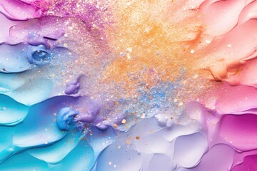Poster - Soft pastel color background with glitter and wavy shape with blank text space, sparkle and pastel background