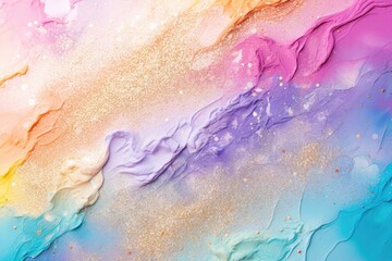 Poster - Soft pastel color background with glitter and wavy shape with blank text space, sparkle and pastel background