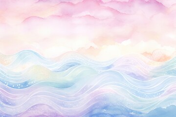Aufkleber - Watercolor cloudy and wavy pastel background, Blank watercolor background with colorful clouds and waves