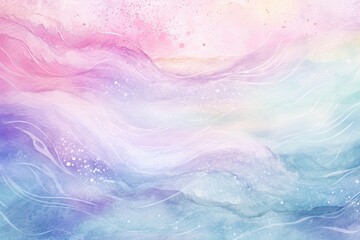 Aufkleber - Watercolor cloudy and wavy pastel background, Blank watercolor background with colorful clouds and waves