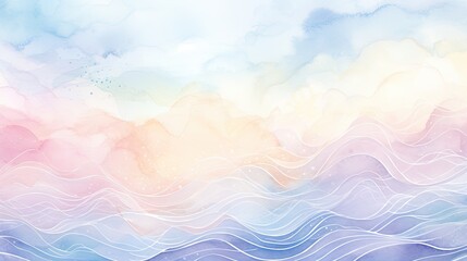 Aufkleber - Watercolor cloudy and wavy pastel background, Blank watercolor background with colorful clouds and waves