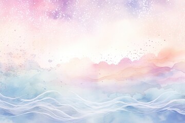 Aufkleber - Watercolor cloudy and wavy pastel background, Blank watercolor background with colorful clouds and waves