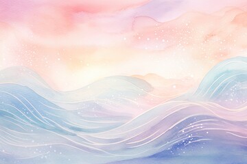 Aufkleber - Watercolor cloudy and wavy pastel background, Blank watercolor background with colorful clouds and waves