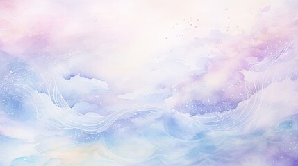 Aufkleber - Watercolor cloudy and wavy pastel background, Blank watercolor background with colorful clouds and waves
