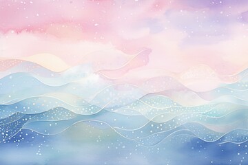 Aufkleber - Watercolor cloudy and wavy pastel background, Blank watercolor background with colorful clouds and waves