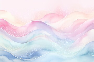 Aufkleber - Watercolor cloudy and wavy pastel background, Blank watercolor background with colorful clouds and waves